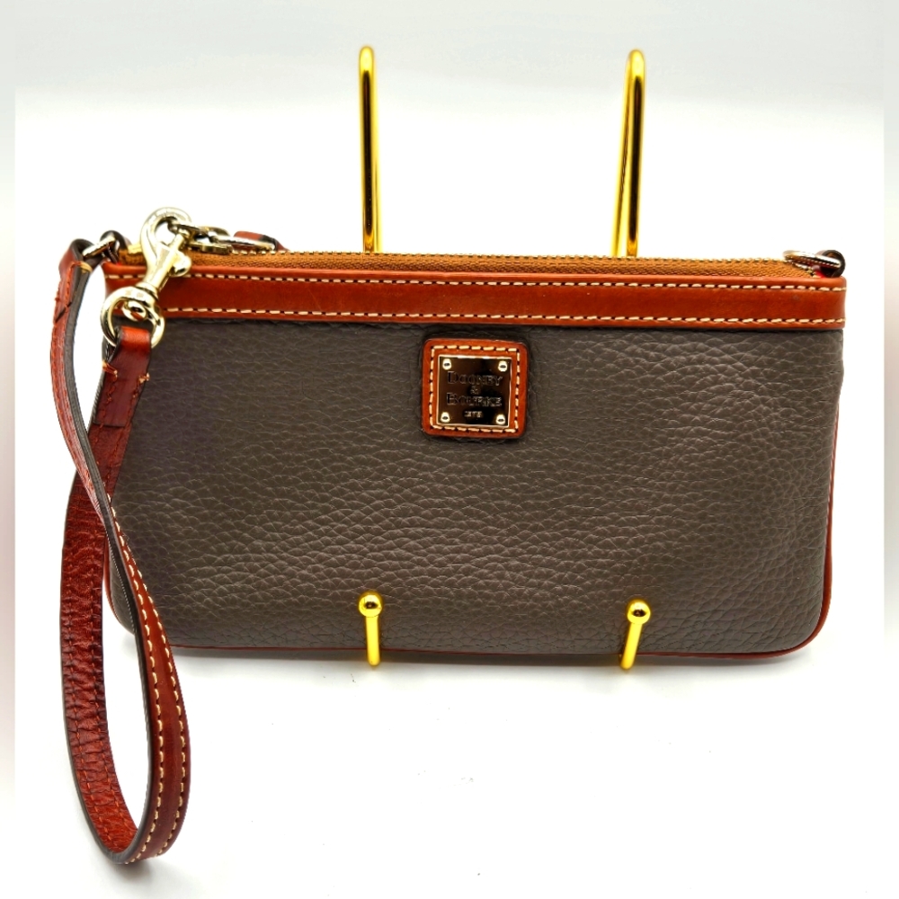 DOONEY & BOURKE Pebbled Leather Wristlet Taupe Large Size